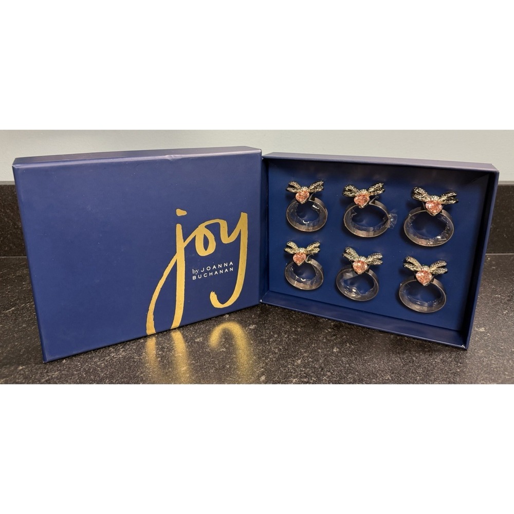 Joy by Joanna Buchanan Dragonfly Jeweled Napkin Rings Set of 6 Pink Crystal Box